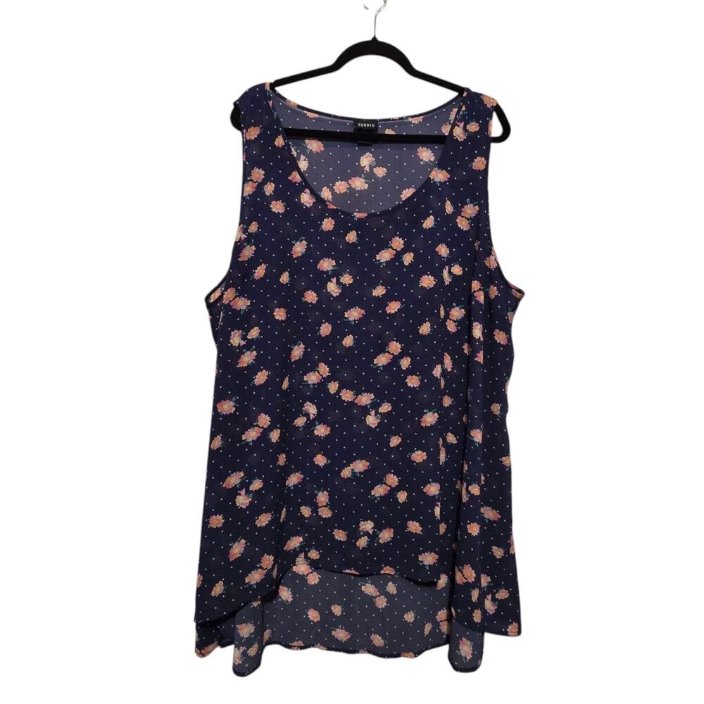 Torrid‎ Floral Chiffon Tank Top Womens Sz 4X Navy Sleeveless Sheer Flowy Summer